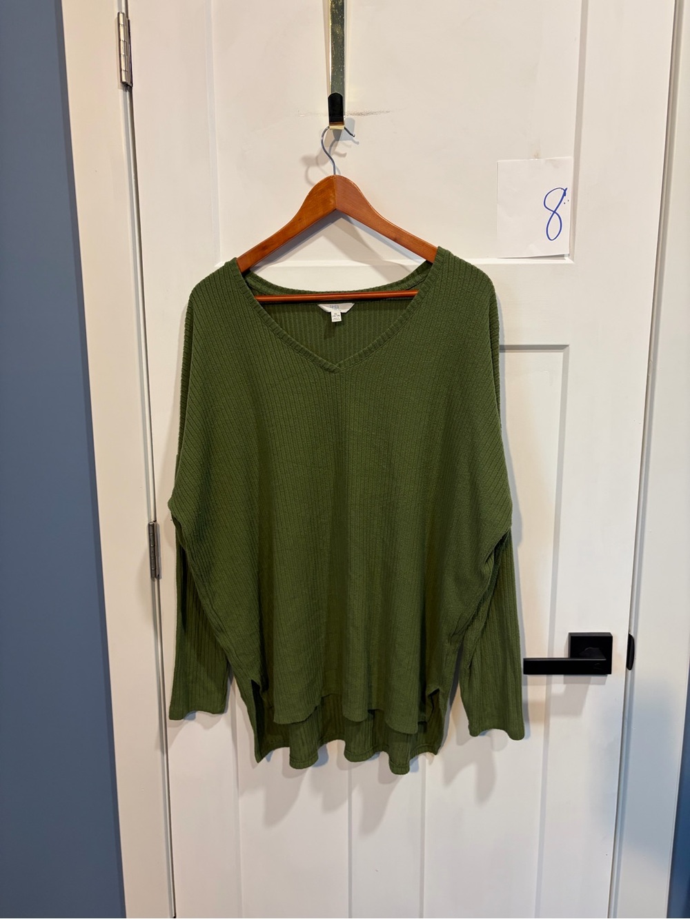 Time and Tru Olive Green V-Neck Waffle Knit Sweater